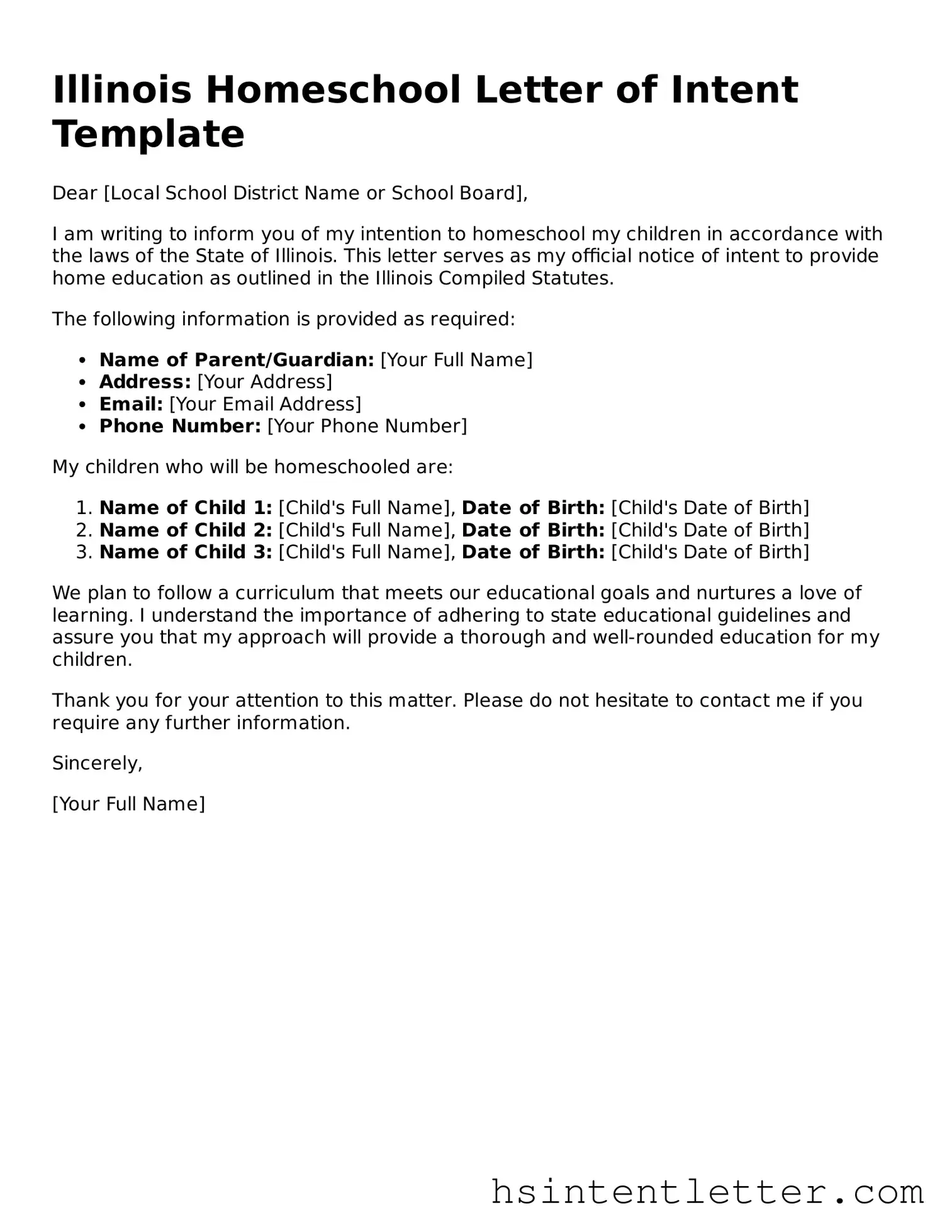 Attorney-Approved Illinois Homeschool Letter of Intent Form