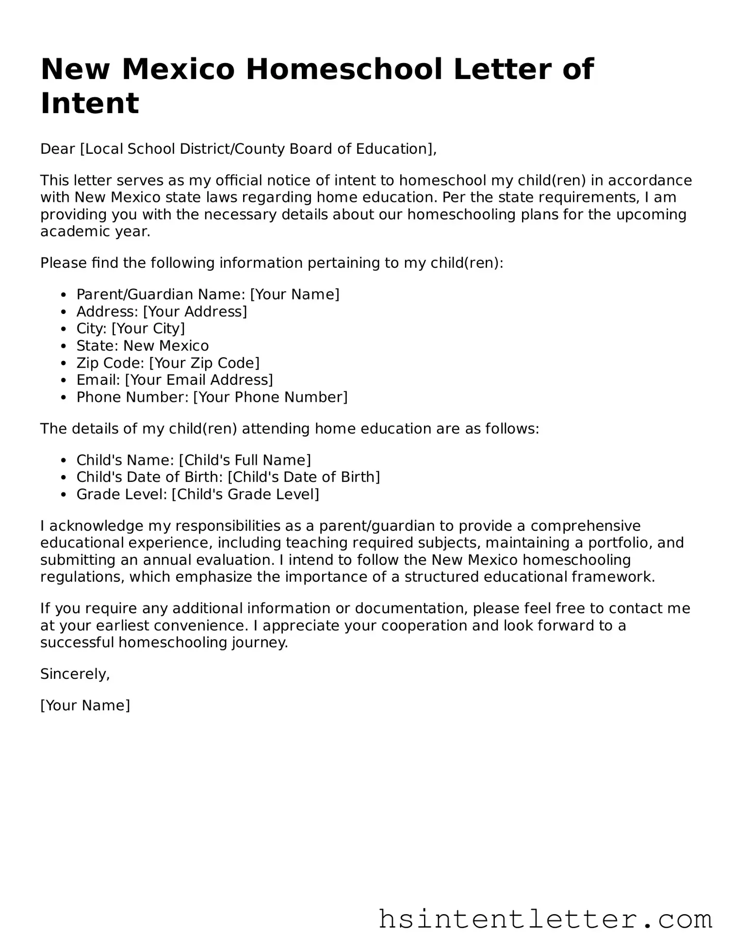 Attorney-Approved New Mexico Homeschool Letter of Intent Form